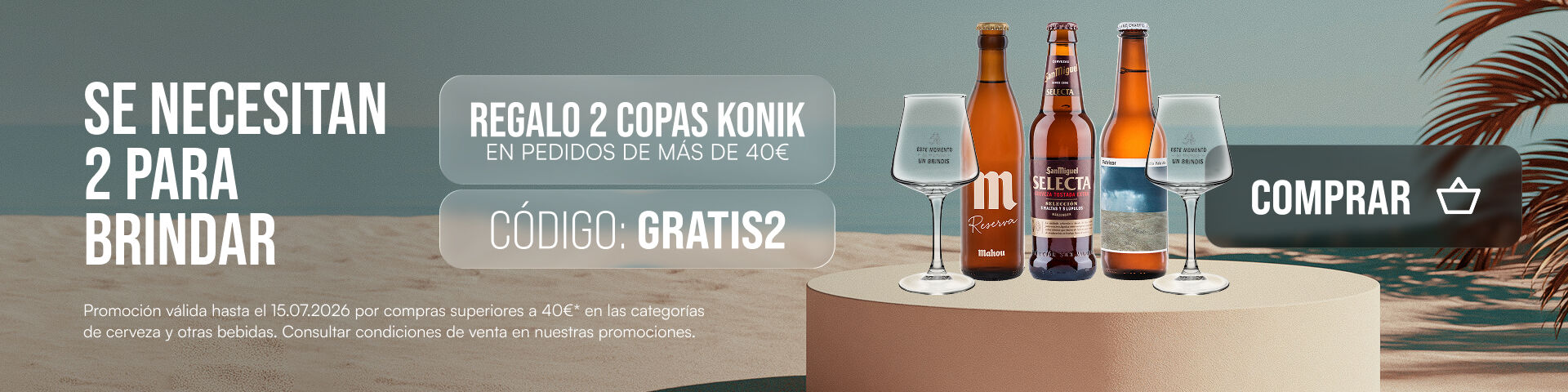Aprovecha nuestra promoci&oacute;n y brinda con dos copas Konik de regalo en pedidos de m&aacute;s de 40&euro; con el cup&oacute;n GRATIS2