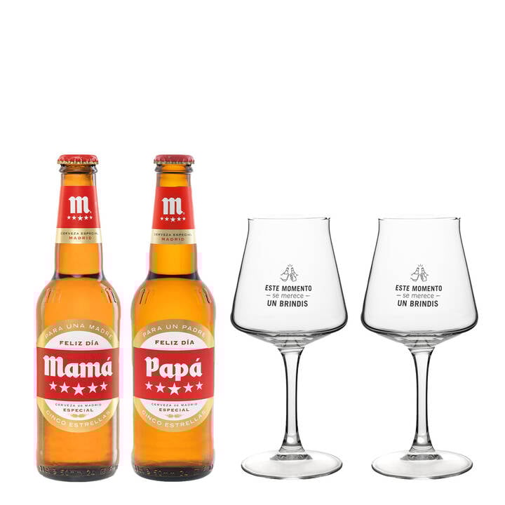 Pack Mahou Cinco Estrellas Edici&oacute;n Limitada Pap&aacute; y Mam&aacute; + Copas