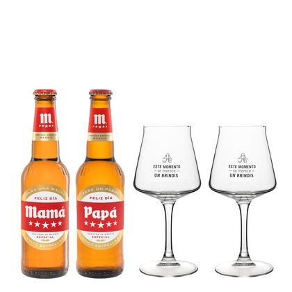 Pack Mahou Cinco Estrellas Edici&oacute;n Limitada Pap&aacute; y Mam&aacute; + Copas