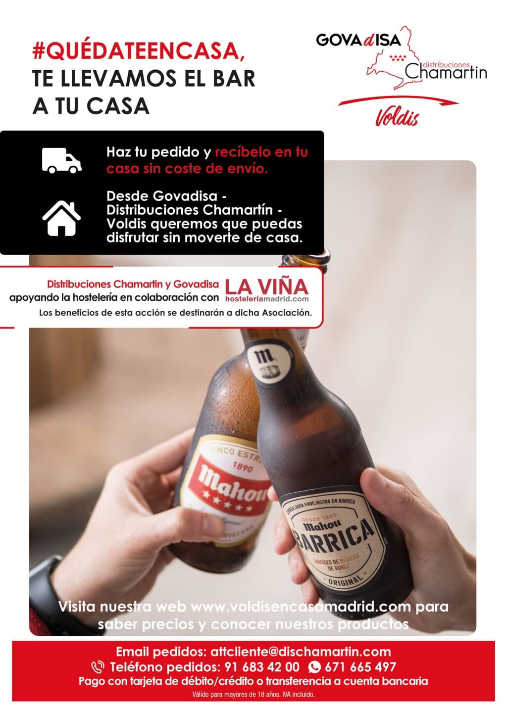 Distribuciones Chamartin y Govadisa llevará los bares a los hogares madrileños y donará los beneficios a los hosteleros locales