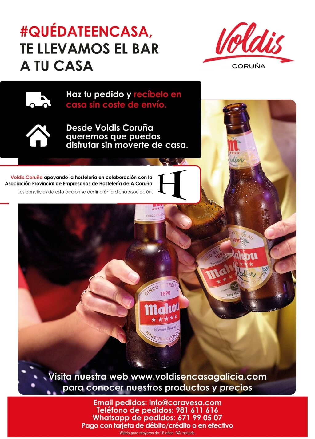 Voldis Coruña llevará los bares a los hogares y donará los beneficios a los hosteleros locales